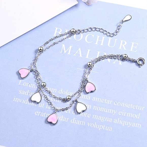 NEW 925 Sterling Silver Glazed Heart Bracelet - Picture 5 of 8